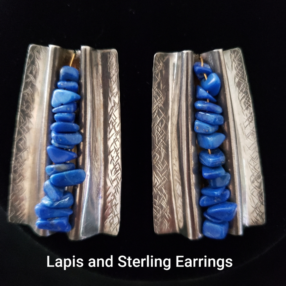 Artisan Lapis Chip Sterling Earrings